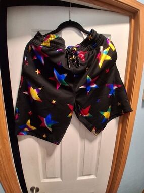 Men's Black Athletic Shorts with Multicolor Star Print